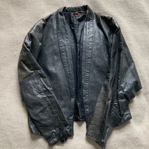 Vintage Black Leather Bomber Coat - 80s